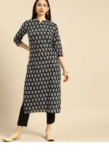 Elegant Black &amp; White Printed Kurta