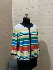 Pintresty multicolour Striped Knit Cardigan