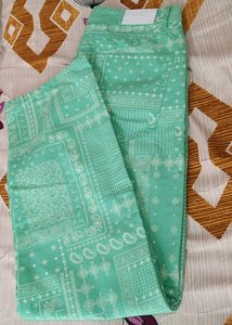 New Mint Green Bandana Print Jeans