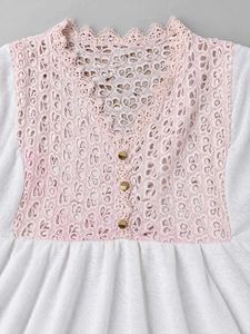 White long Top with Pink Cutout Neck