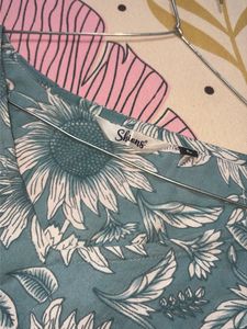 Teal Floral Printed Long-Sleeve Kurti