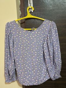 Purple Printed Balloon Sleeve Top