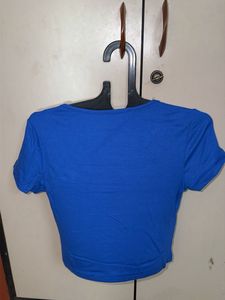Blue Square Neck Cropped Top