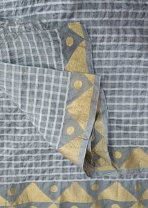 Elegant Grey & Gold Checkered dupatta