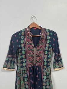 Navy Blue Printed Kurta Dreas