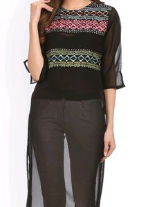 Stylish Black Yoke Design Sheer Kurta