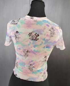 Sheer Cherub Print Mesh Top