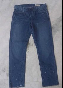 Sparkling Embellished Blue Denim Jeans