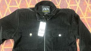 Men Black Crocodile Embossed Leather Jacket | Prem