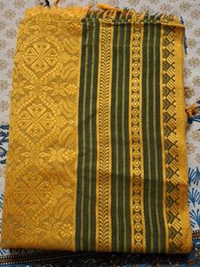 Green &amp; Gold pure  begampuri khadi cotton saree wi