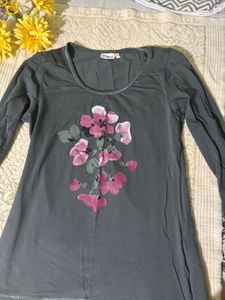 Grey floral long-sleeve top