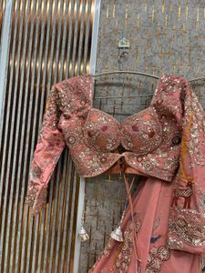 Gold Embroidered Lehenga With Floral &amp; Bird Motif