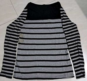 Grey And Black Combination Long Sleev T Shirt