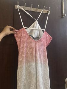 Pink &amp; White Sequin or Sequence Party Halter Dress