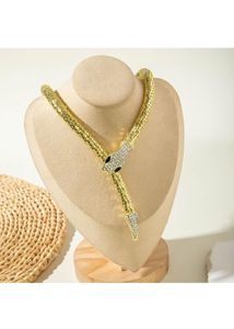 Gold Snake Necklace with Rhinestones
