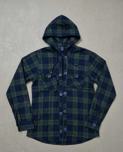 combo of Maroon and green checked Hooded shirt