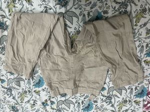 Beige Cargo Pants with White Crop Top