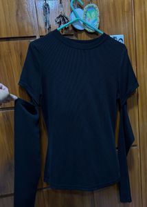 Ribbed Cut-Out Long Sleeve Top