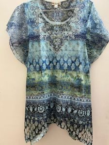 Blue Boho Print Embellished party  Top