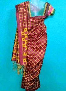 Rust colour checked silk saree