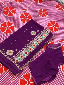Purple Embroidered Saree with blouse