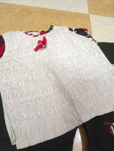 Embroidered Kurta with Red Bow Detail