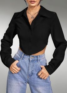Chic Black Cropped Button-Up Shirt
