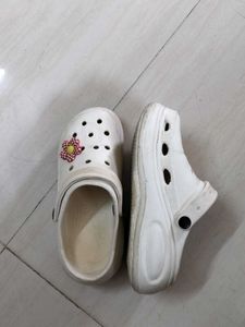 White Croc-style Clogs with Flower Charms