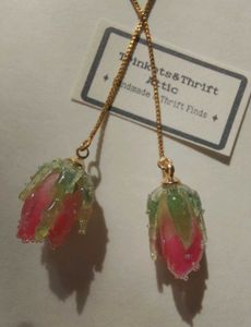 Resin Rose Bud Chain Dangle Earrings