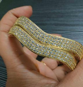 Exquisite CZ Embellished Gold Bangle Set