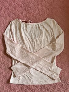Cute Pink Long Sleeve Tie-Front Top