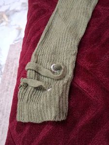 Olive Green Lace-Up Sweater