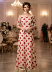 😍😍 Cream & Red Ethnic Gown😍😍