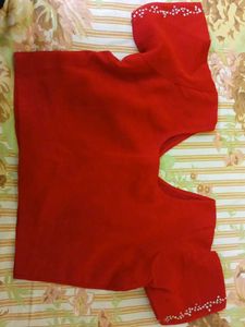 Stunning Red Embroidered Saree With Blouse