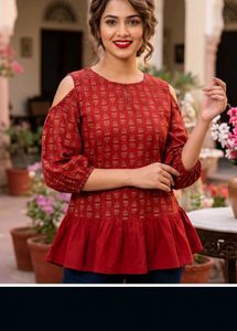 Global desi Rustic red Peplum Top