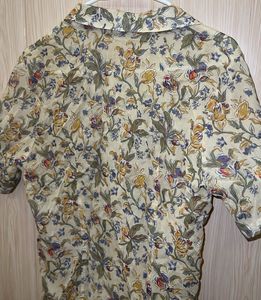Floral Print Short Sleeve Button-Up Blouse