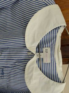Blue and White Striped Collared Top