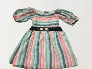 Striped Puff Sleeve Dress with Belt