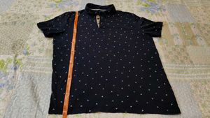 Men's Navy Blue Polo T-Shirt with Small Pattern
