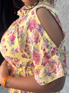 Yellow Floral Cold Shoulder Dress