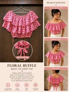 Floral Ruffle Back-Tie Crop Top