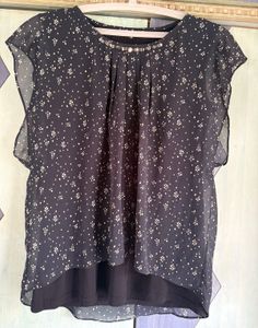 Chic Navy Floral Layered Top