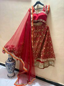 bridal red Embroidered Lehenga Choli Set