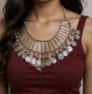 Statement Coin Bib Necklace and earrings set