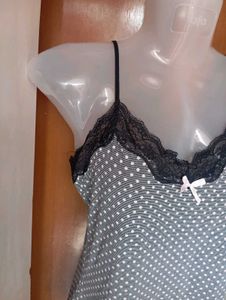 Cute Polka Dot Sleep Cami with Lace Trim