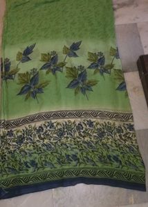 Green Floral Print Saree