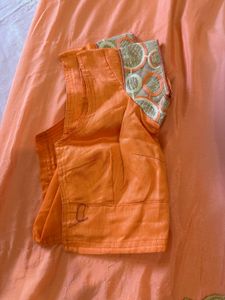 Orange Silk Blouse with Embellished Sleeves