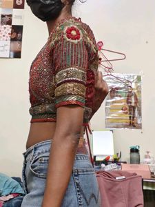 Red Embellished Sari Blouse