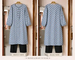 Light Blue Printed Kurta with black jeans