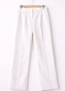 Women White Ribbed Straight Pants | High Waist